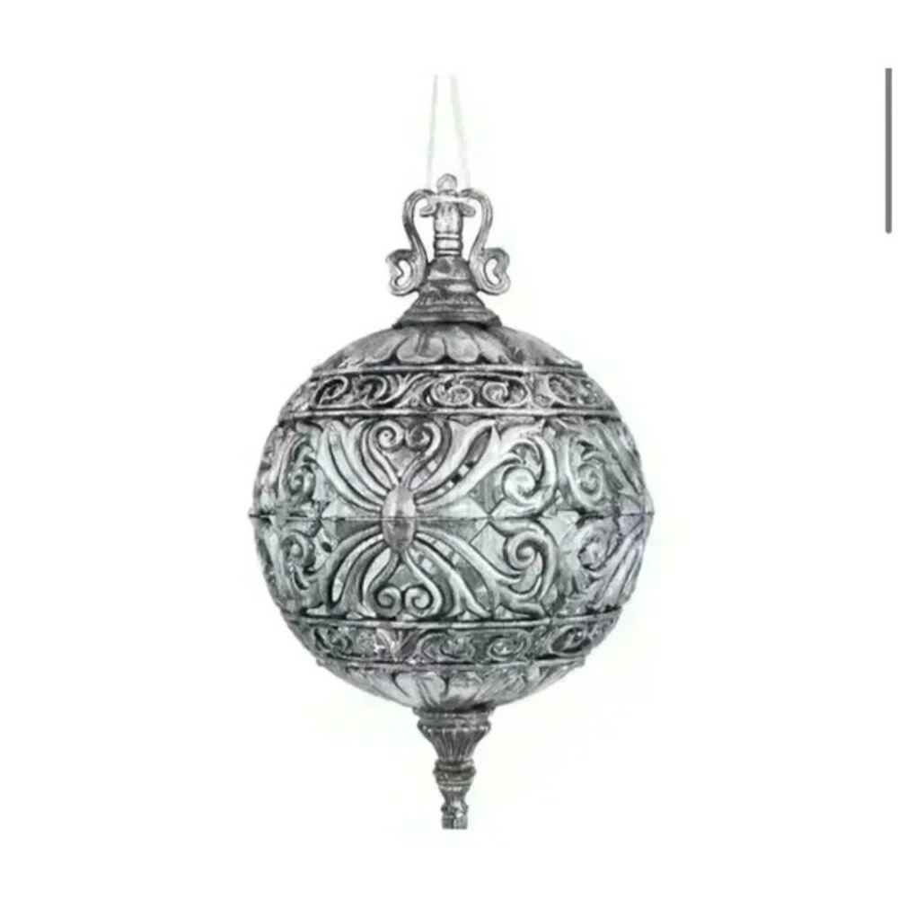 Vickerman Christmas Tree Ornament  10" Antique Silver‎ Shatterproof Resin